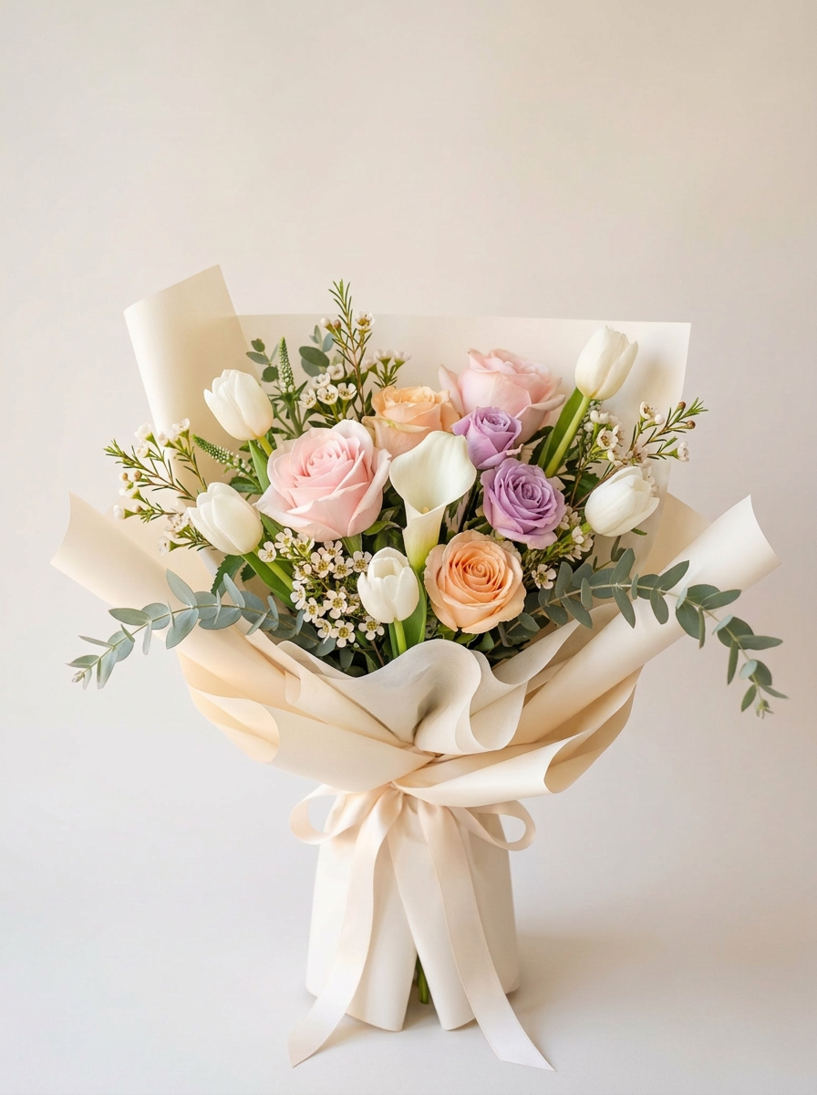 Pastel White Lily & Tulip Glow Petite