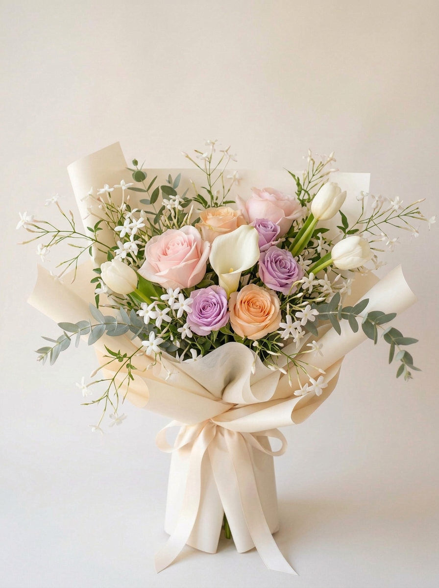 Pastel White Lily & Tulip Glow Petite
