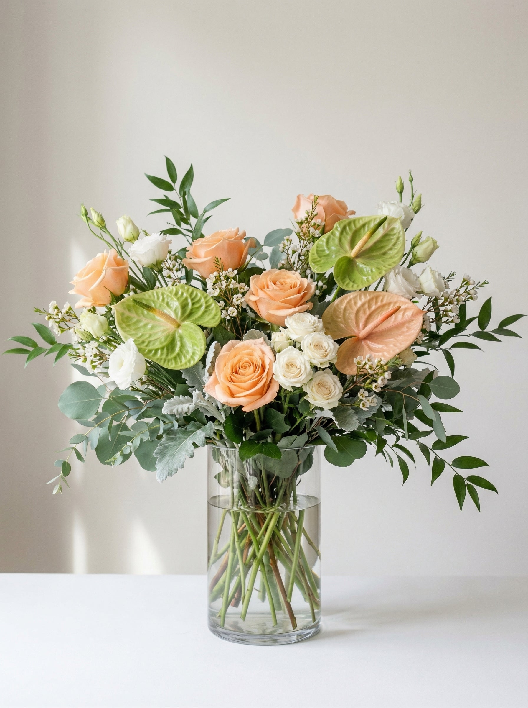 Classic Peach & Ivory Garden Vase Arrangement Singapore