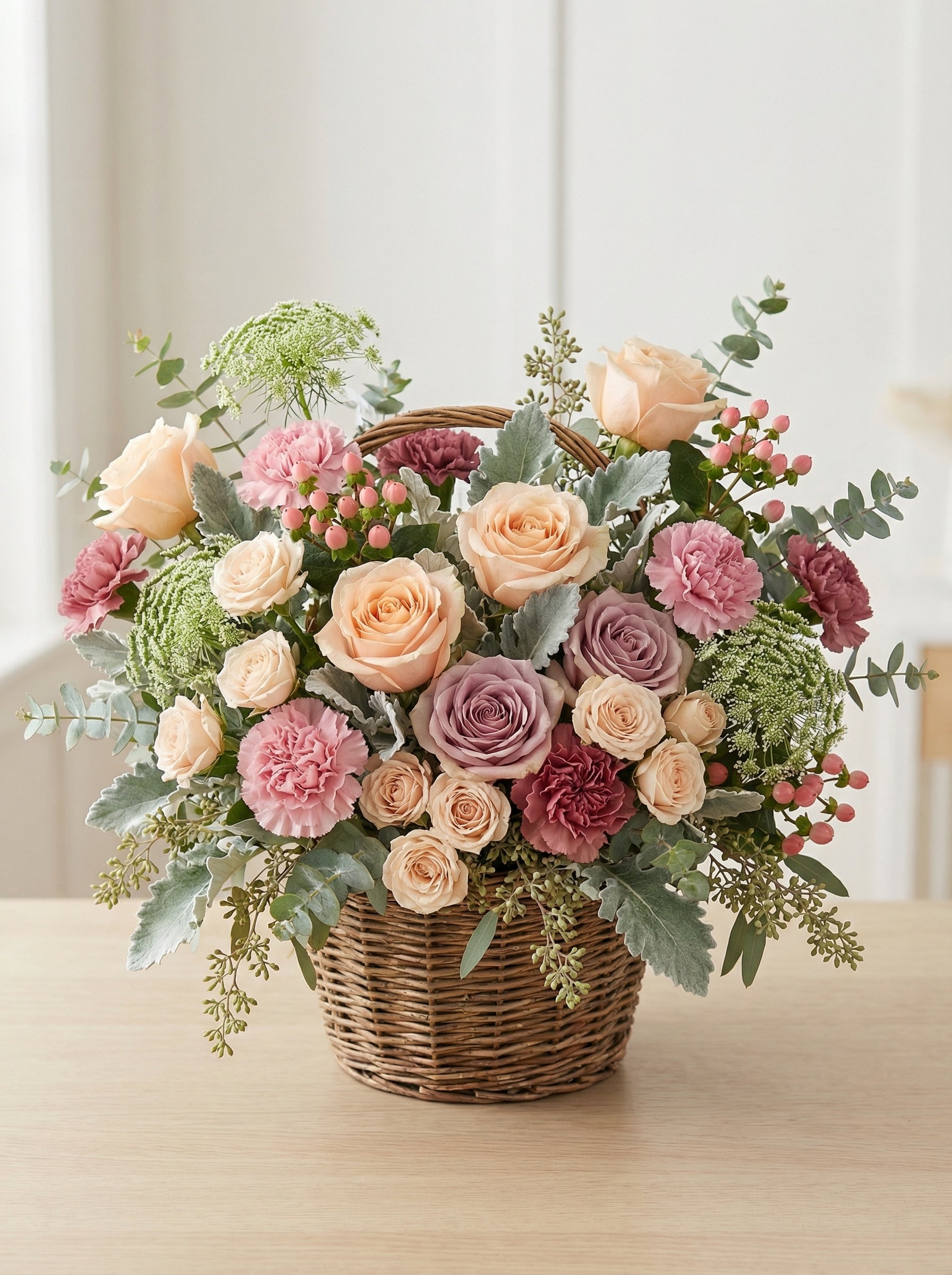 Classic Peach & Rose Pink Flower Basket Singapore