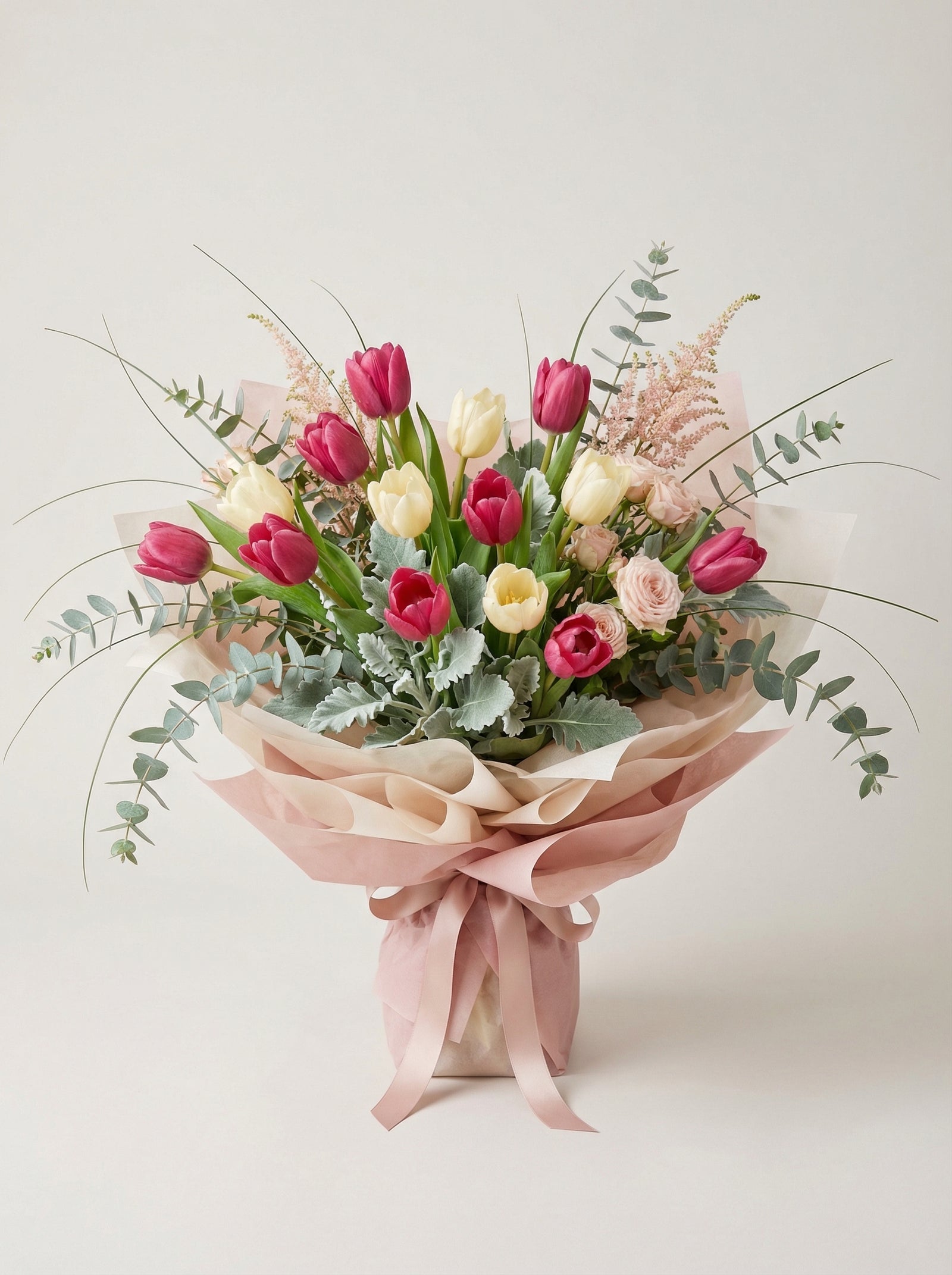Editorial Deep Pink & Cream Tulip Bouquet