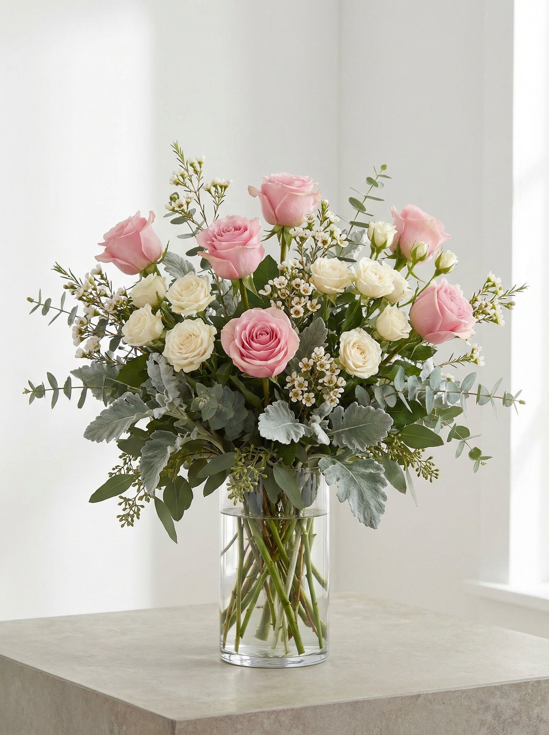 Rose Pink & Ivory Garden Vase Arrangement