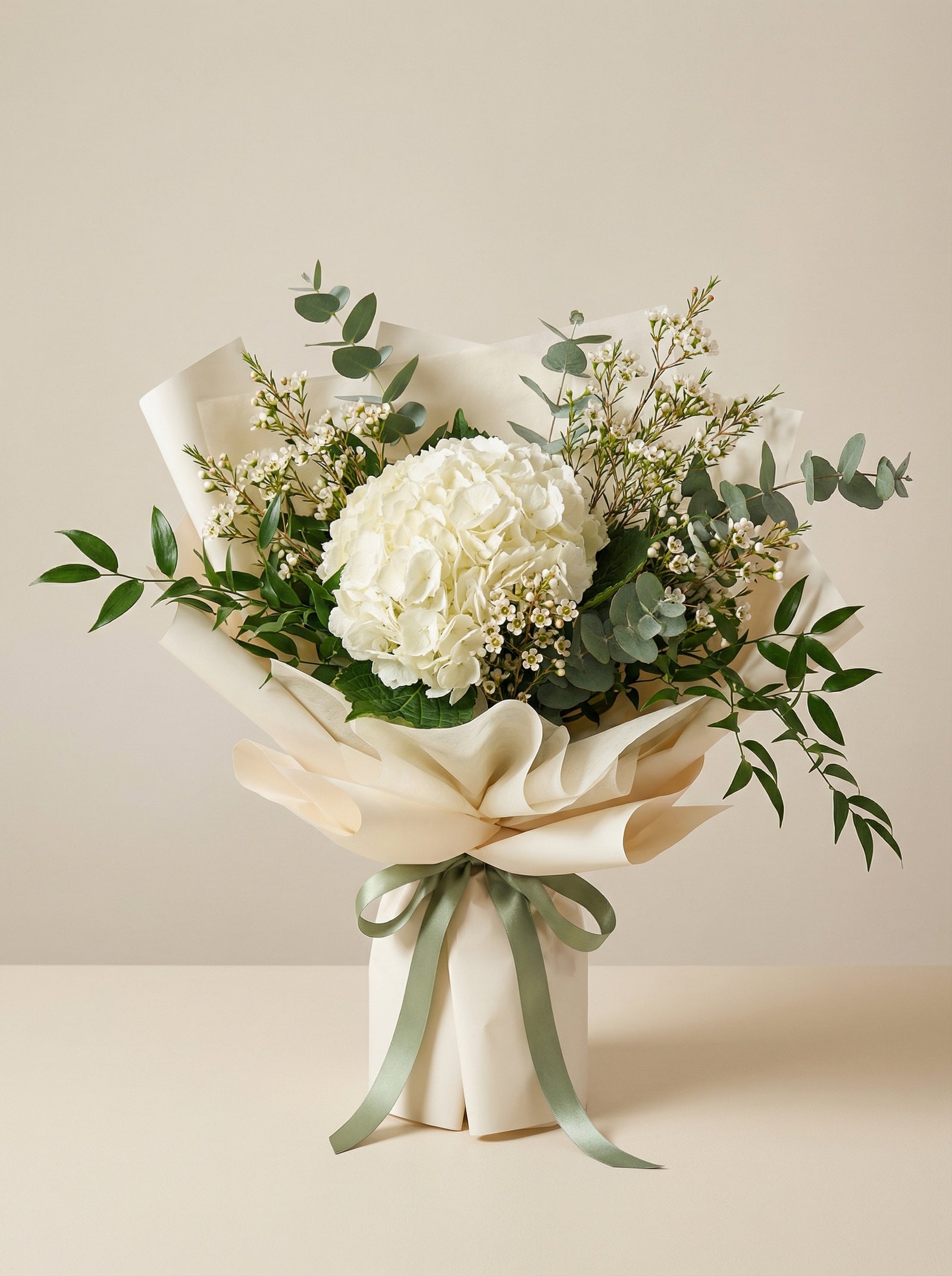 Full Clean Ivory Hydrangea Bouquet