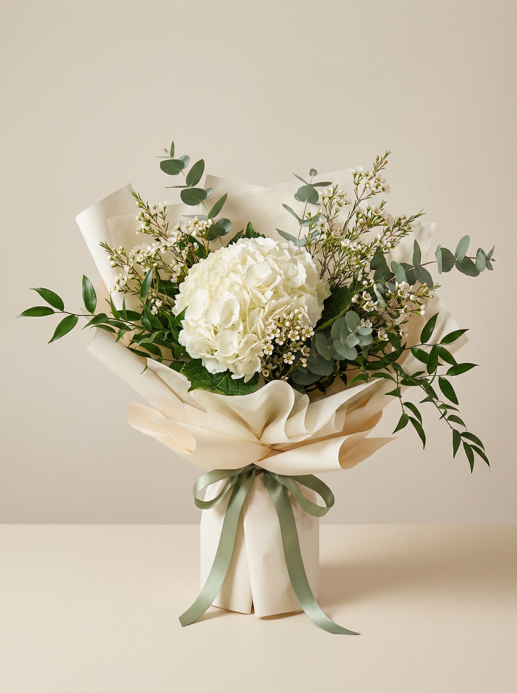 Full Clean Ivory Hydrangea Bouquet