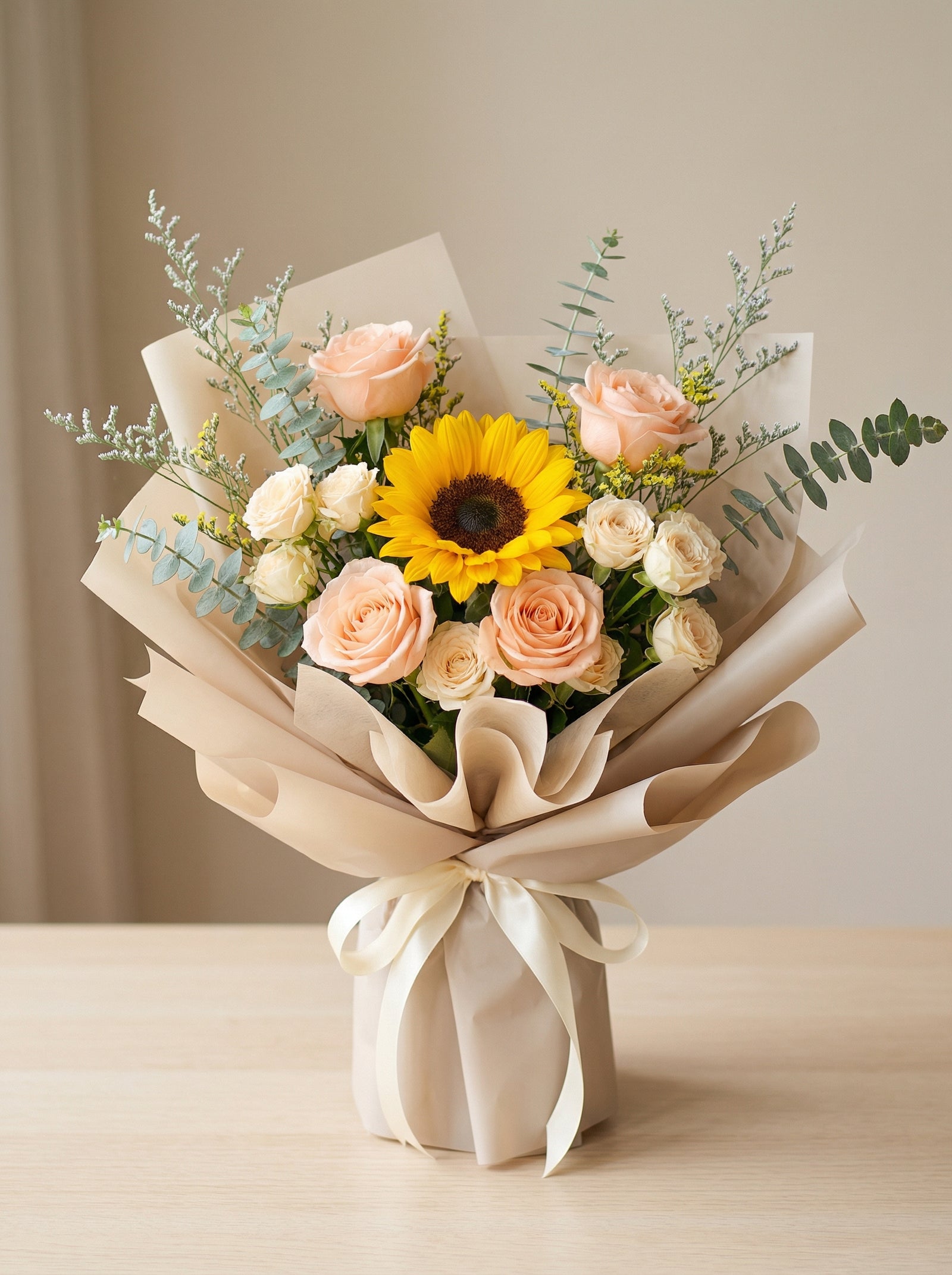 Classic Peach Accent Sunflower Graduation Bouquet
