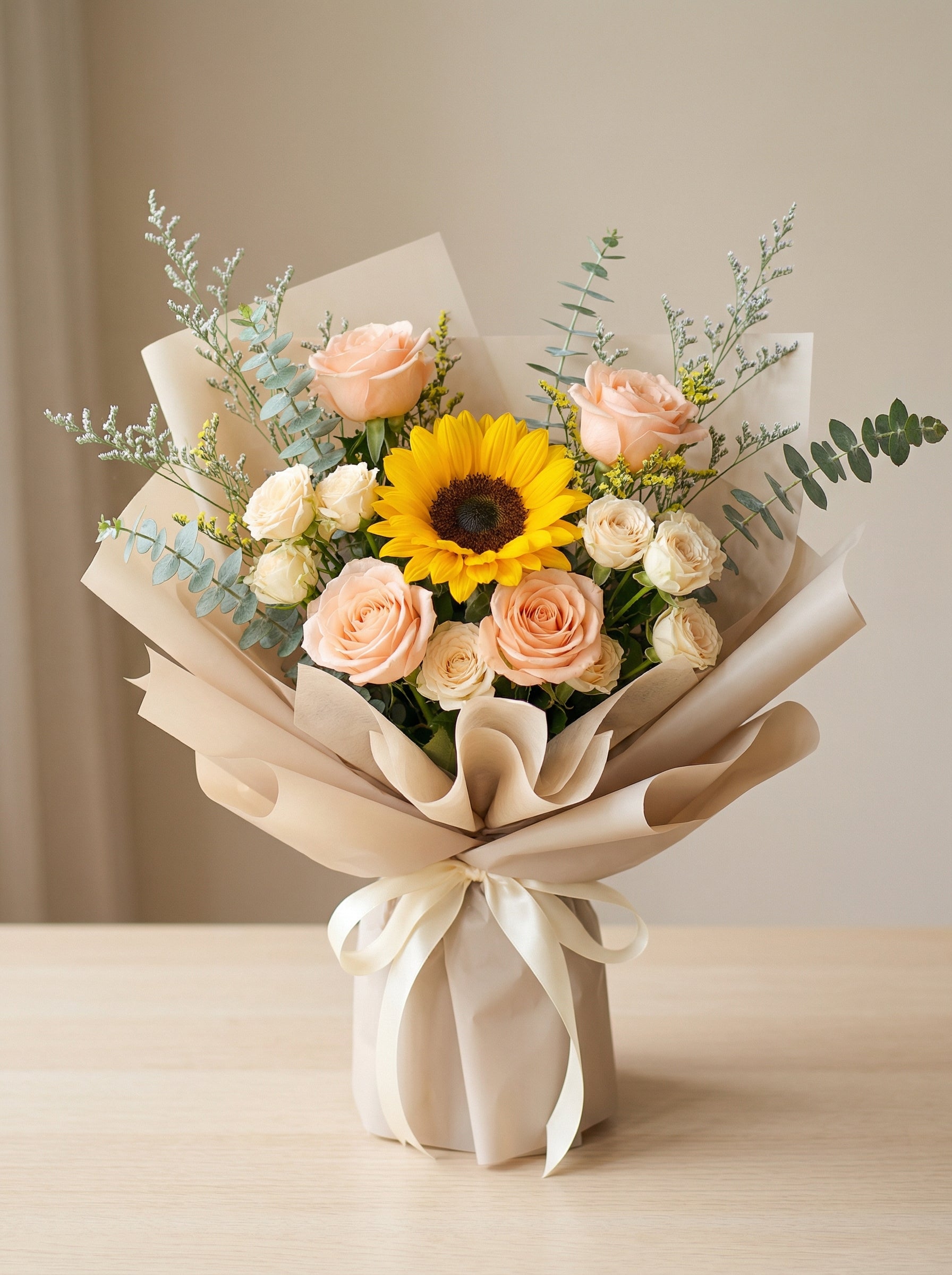 Classic Peach Accent Sunflower Graduation Bouquet