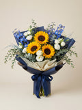 Full Blue Accent Sunflower Graduation Bouquet