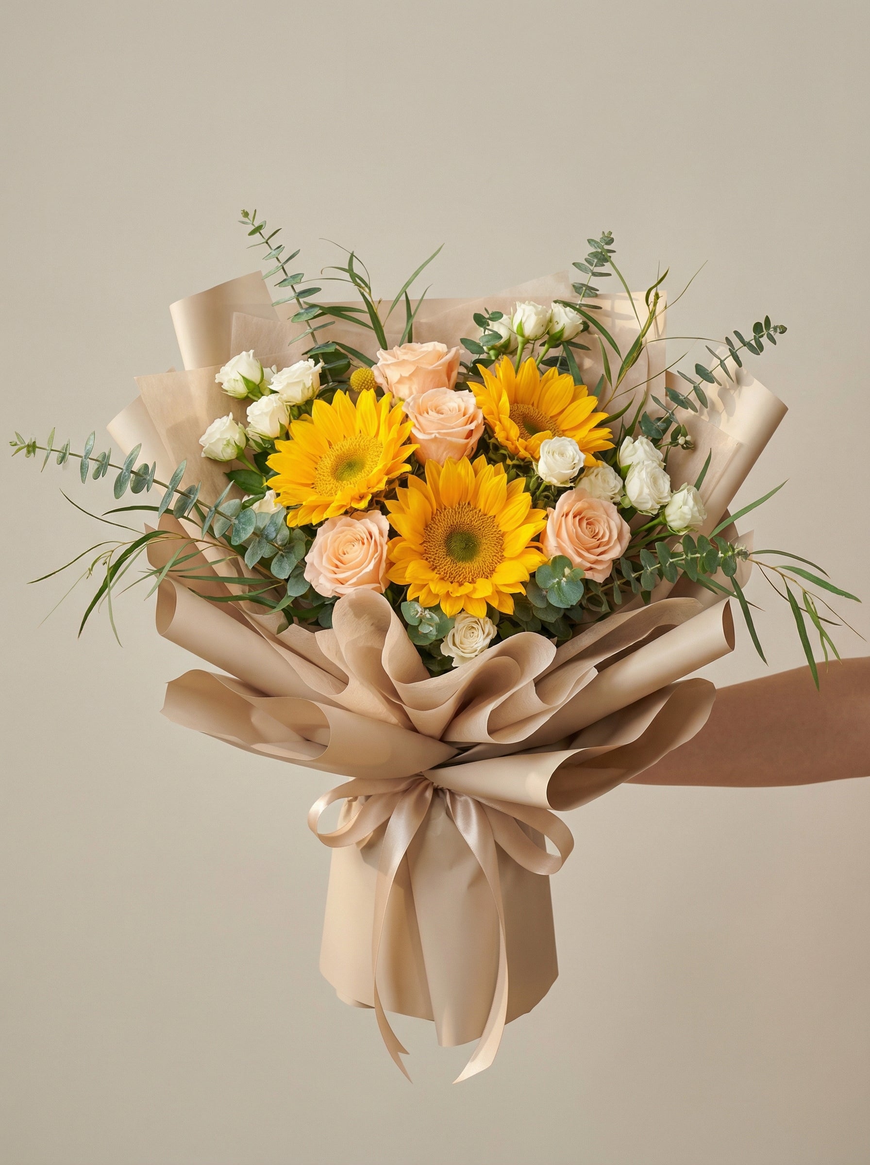 Full Peach Accent Sunflower Graduation Bouquet