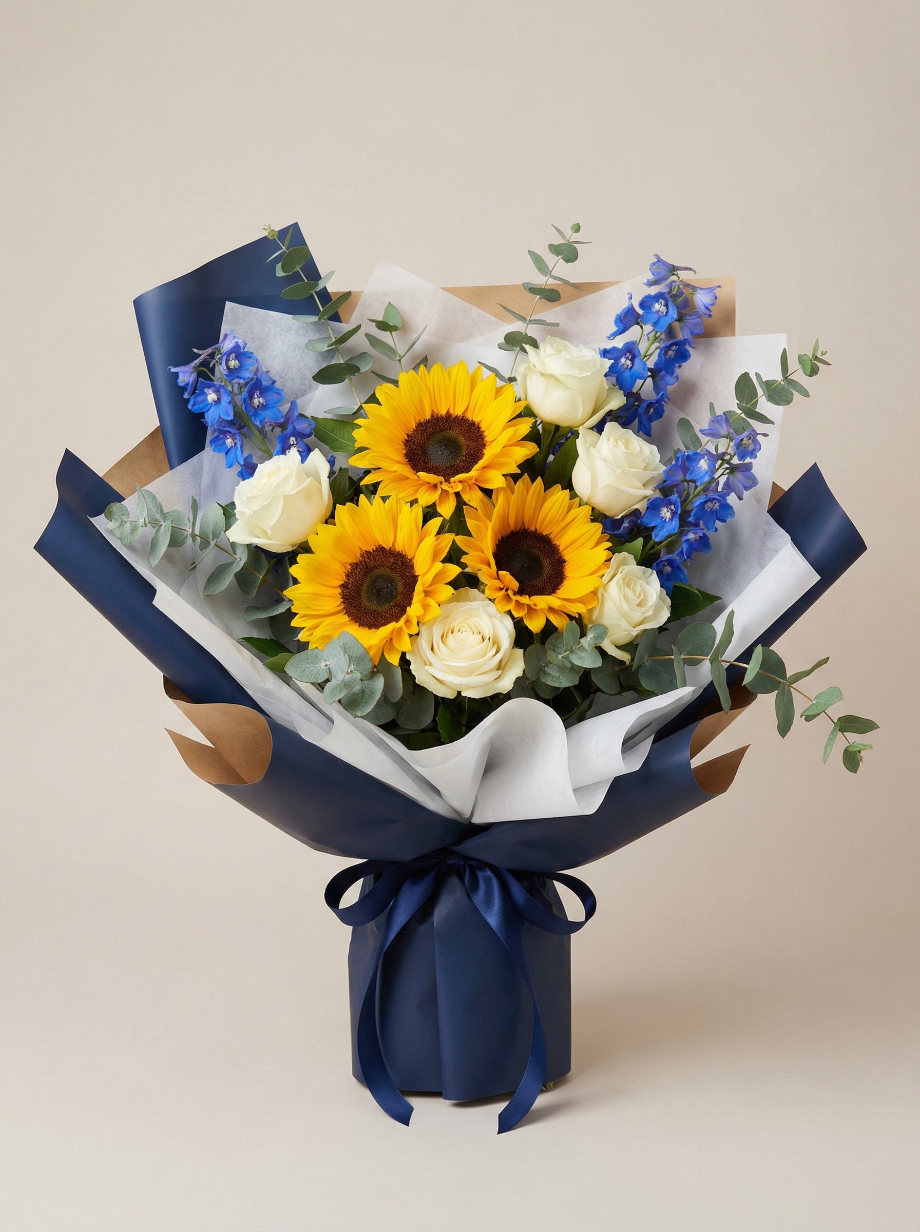 Grand Blue Accent Sunflower Graduation Bouquet