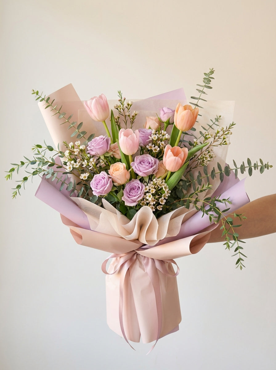 Classic Pastel Tulip Birthday Bouquet