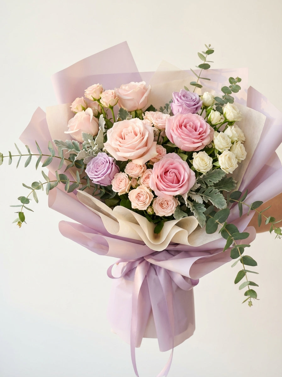 Full Lilac Soft Rose Birthday Bouquet