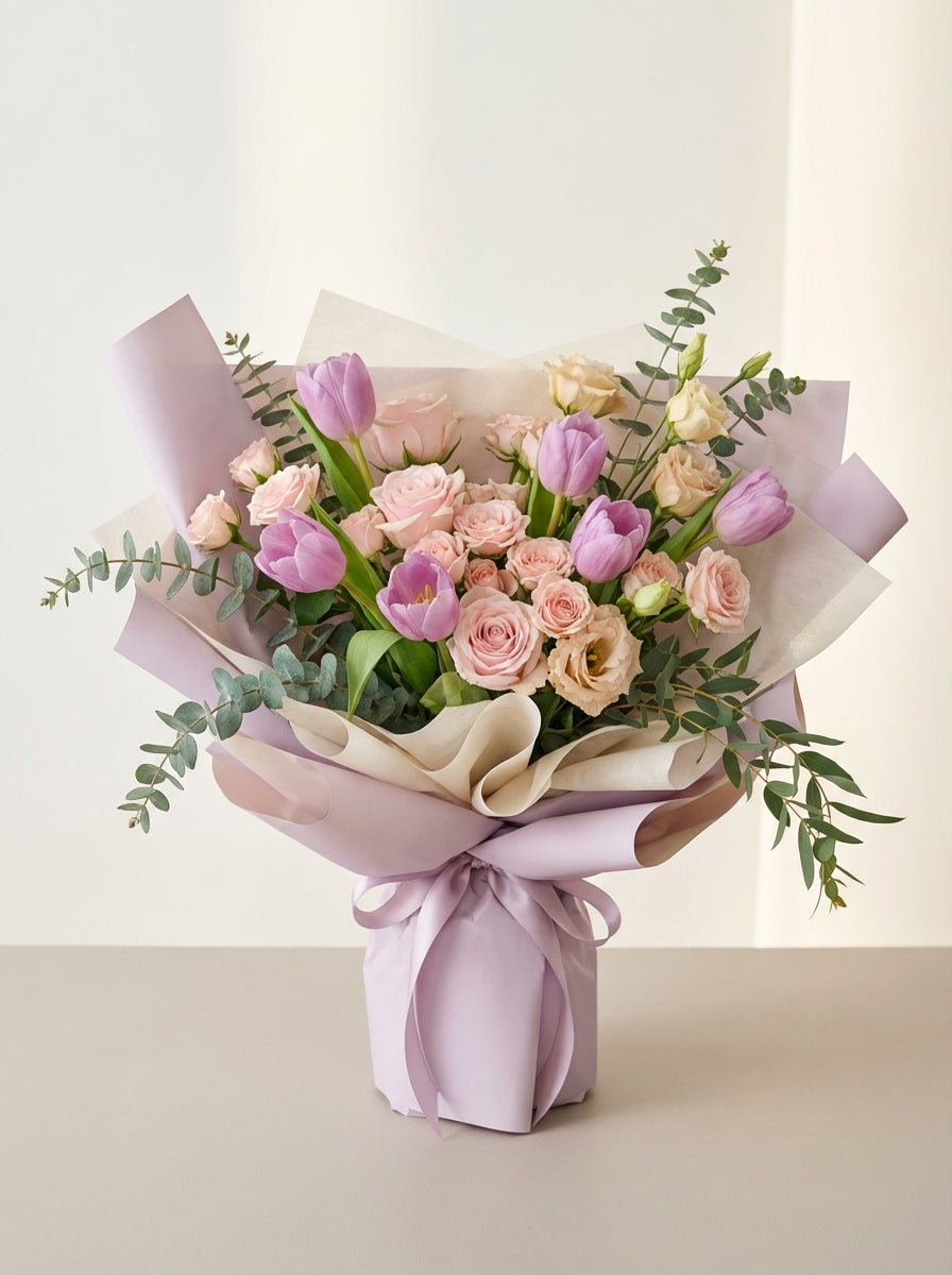 Grand Lilac Soft Tulip Birthday Bouquet