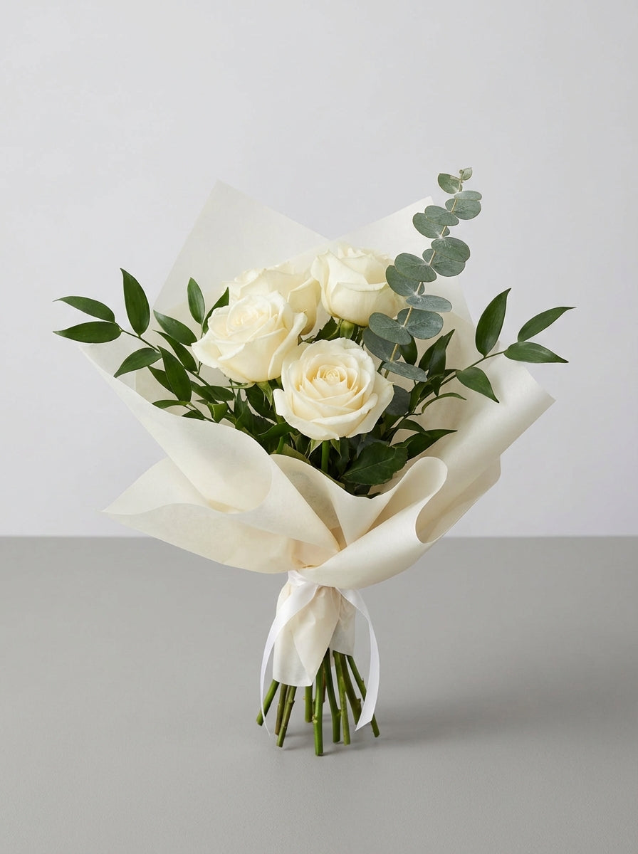 Petite Quiet White Rose Condolence Bouquet