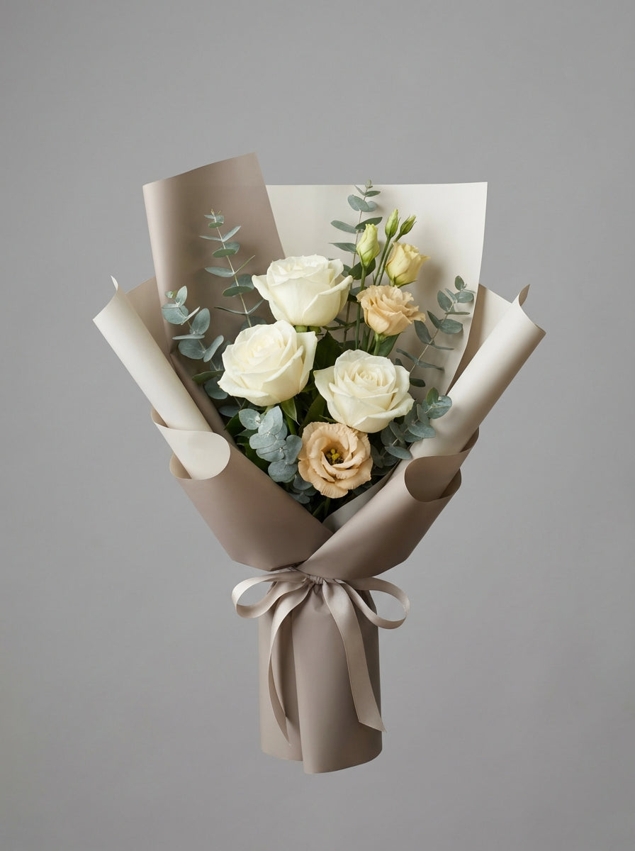 Easy Serene White Rose Condolence Bouquet