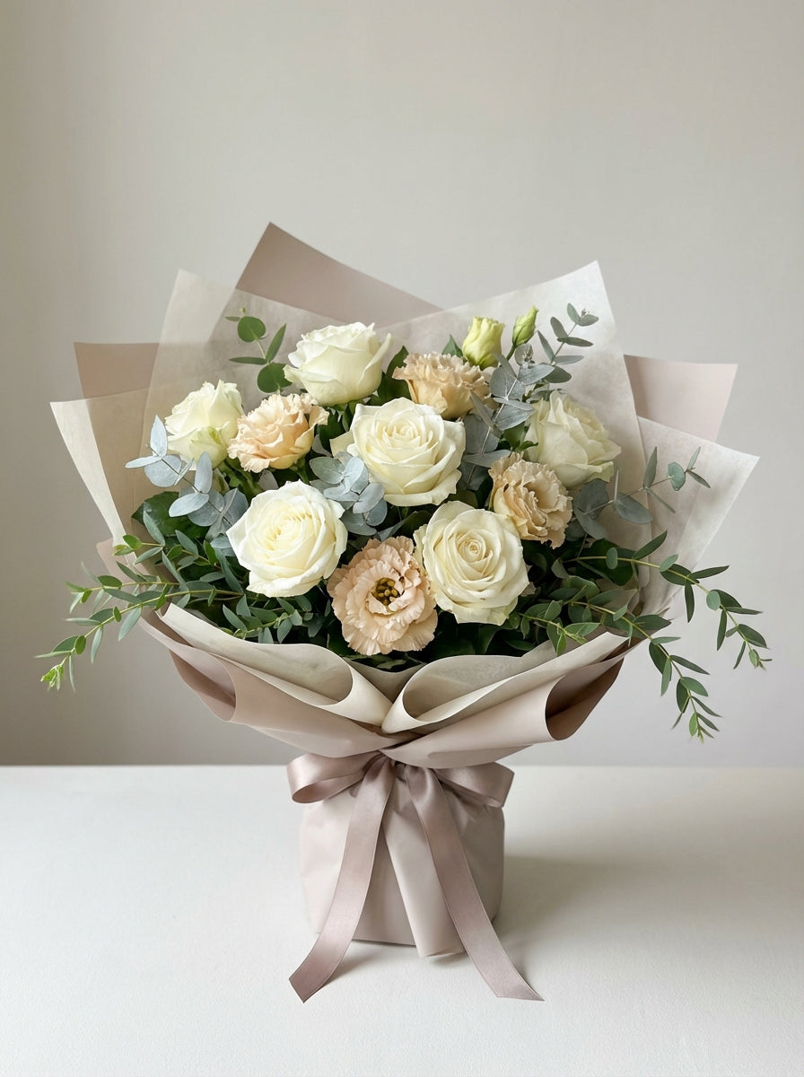 Classic Serene White Rose Condolence Bouquet