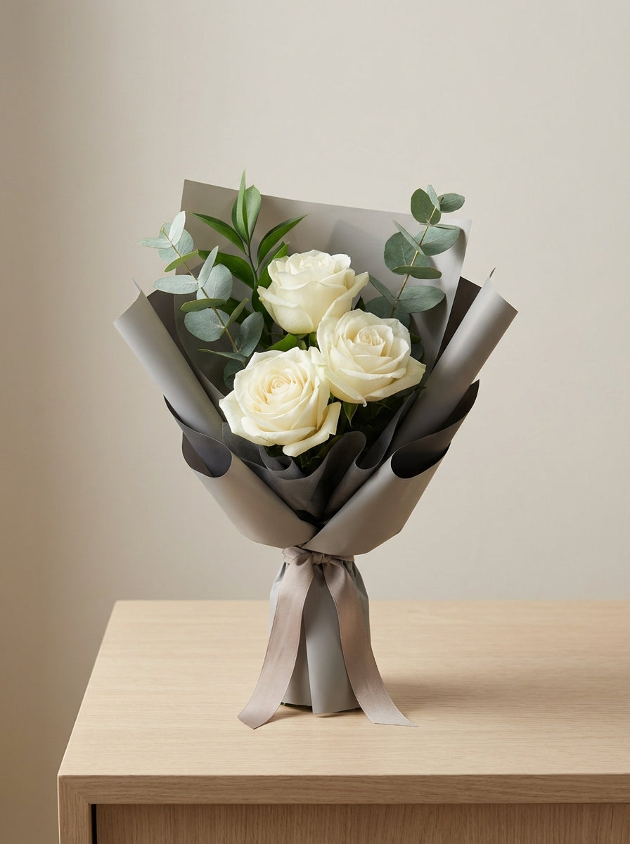 Petite Mixed White Rose Condolence Bouquet