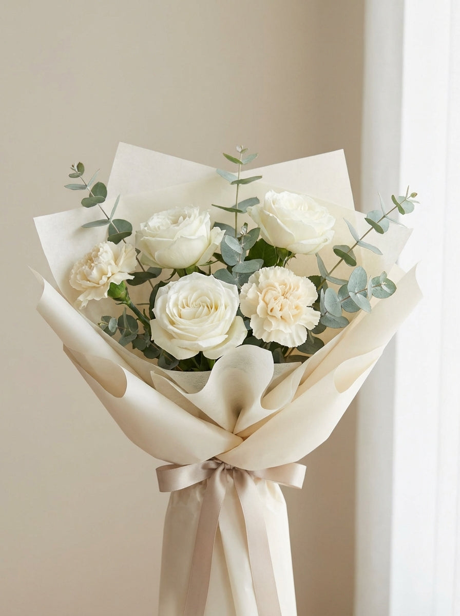 Easy Quiet White Rose Condolence Bouquet