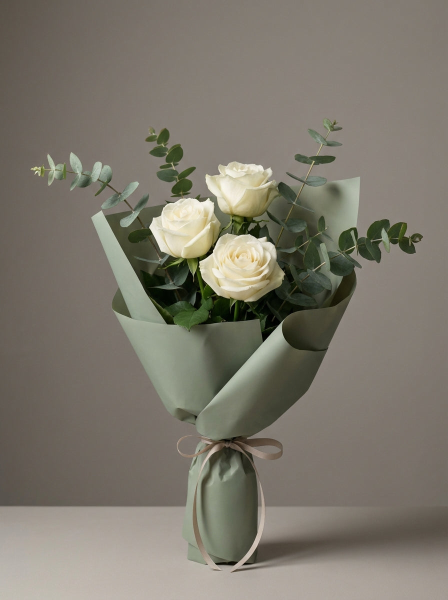 Easy Minimal White Rose Condolence Bouquet