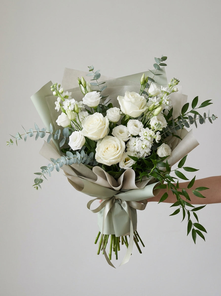Classic Minimal White Rose Condolence Bouquet