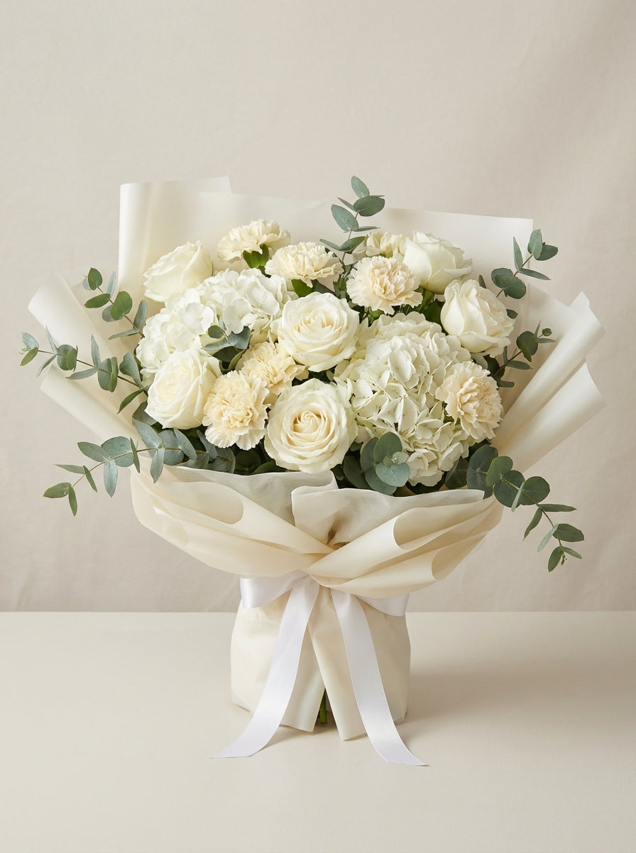 Grand Quiet White Rose Condolence Bouquet