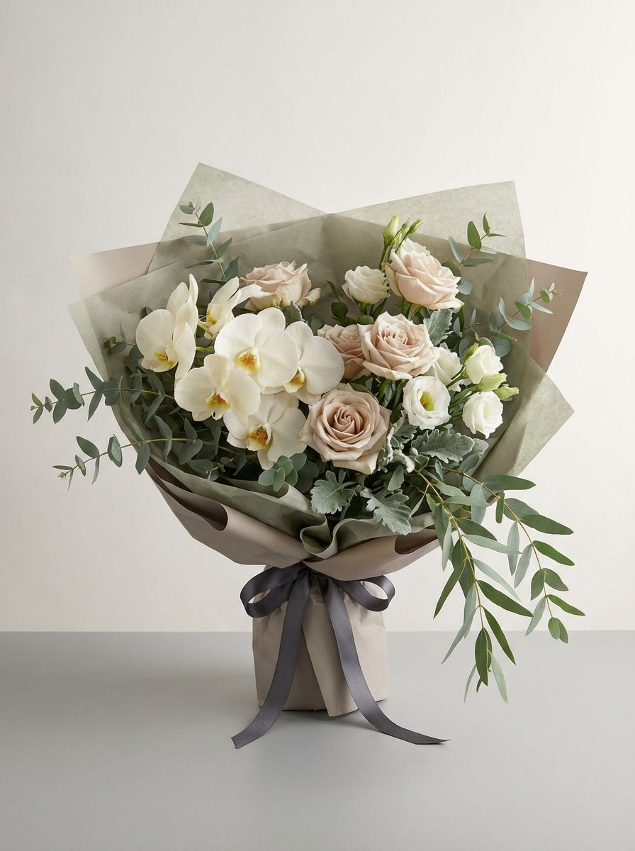 Signature Ivory & Sage Condolence Flowers Singapore