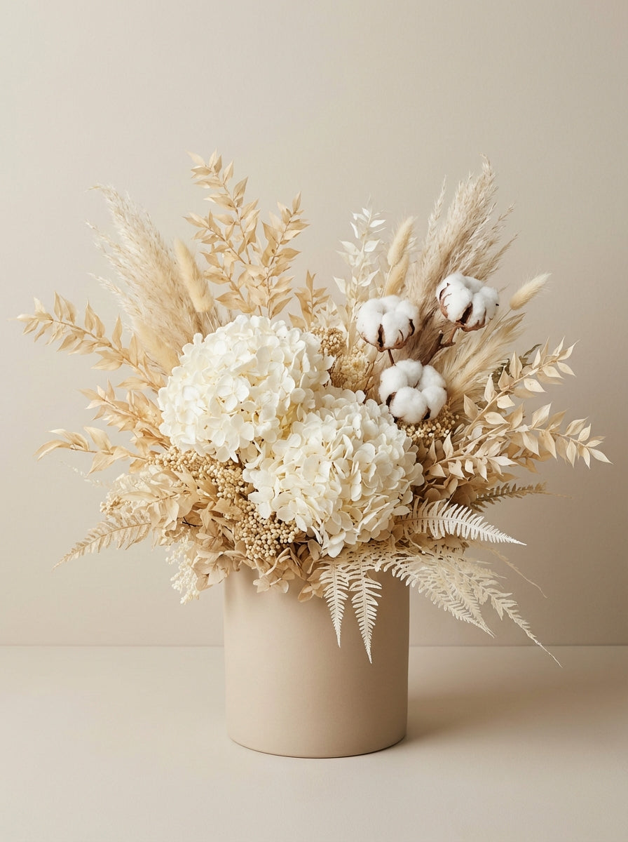 Full Neutral Preserved Hydrangea Display Piece