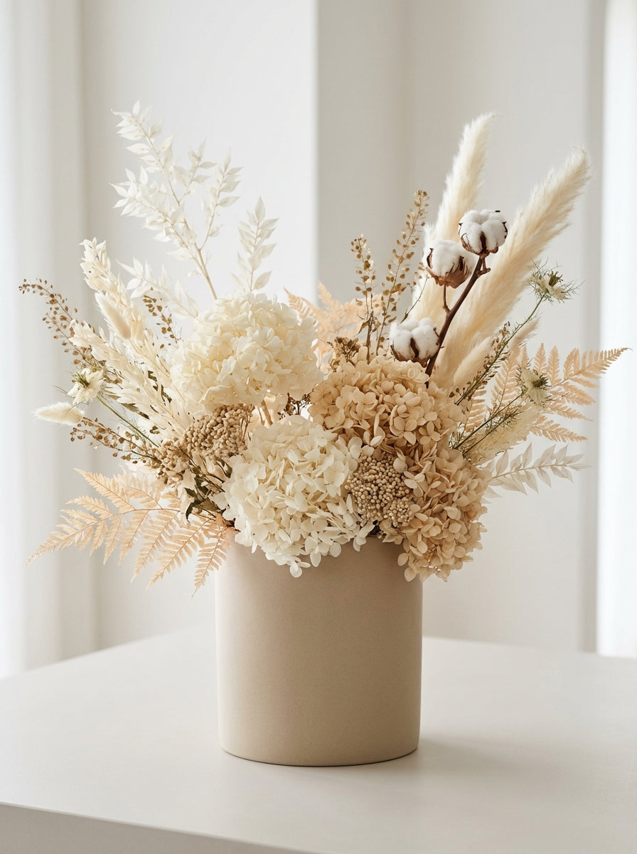 Grand Neutral Preserved Hydrangea Display Piece