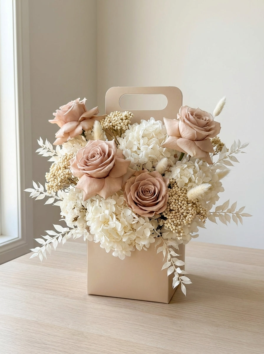 Rose Beige Modern Preserved Flower Box