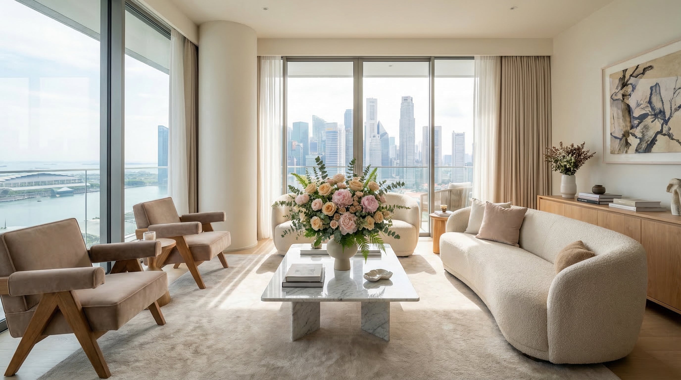 Interior scene with arrangement styling