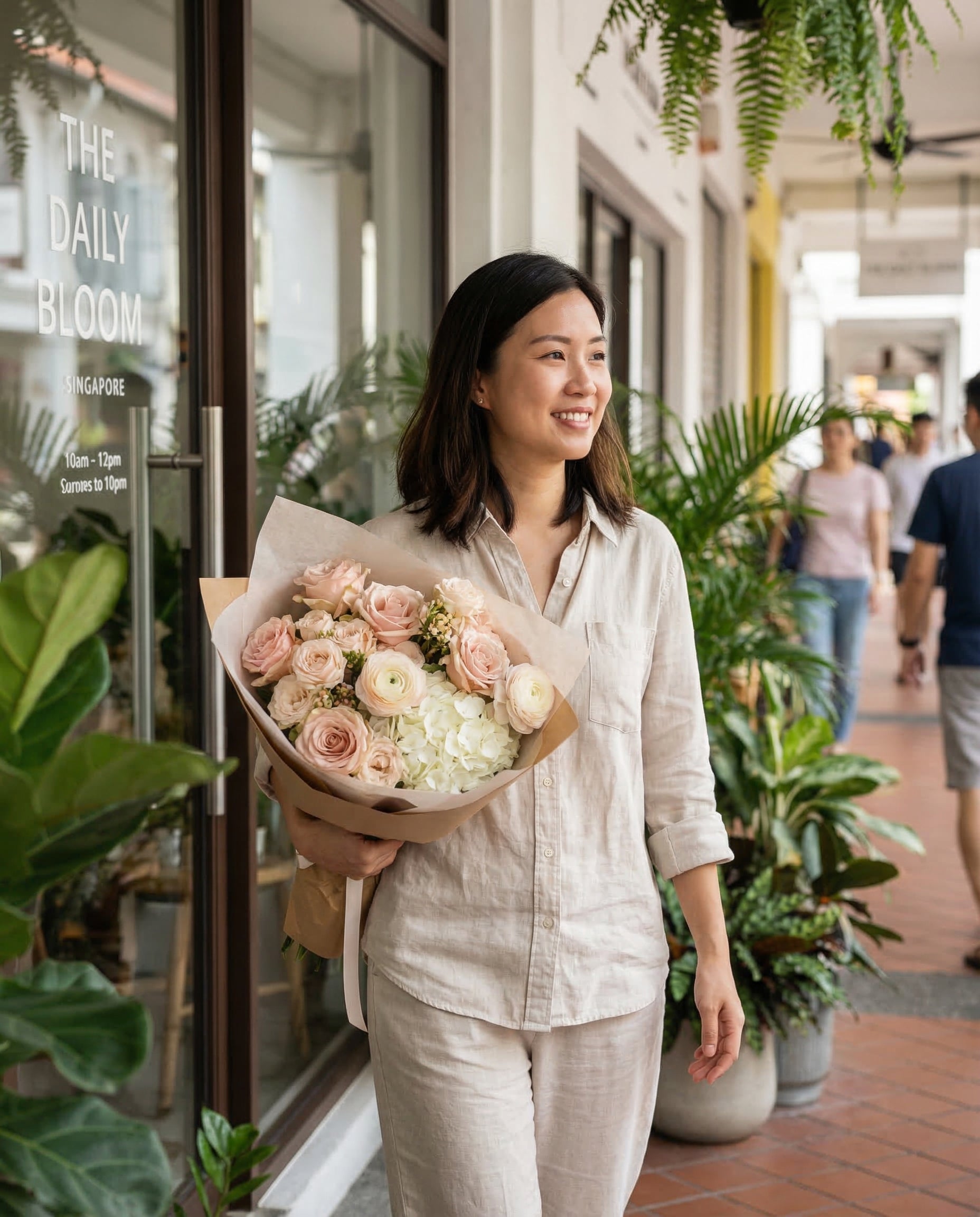Premium bouquet lifestyle carry scene