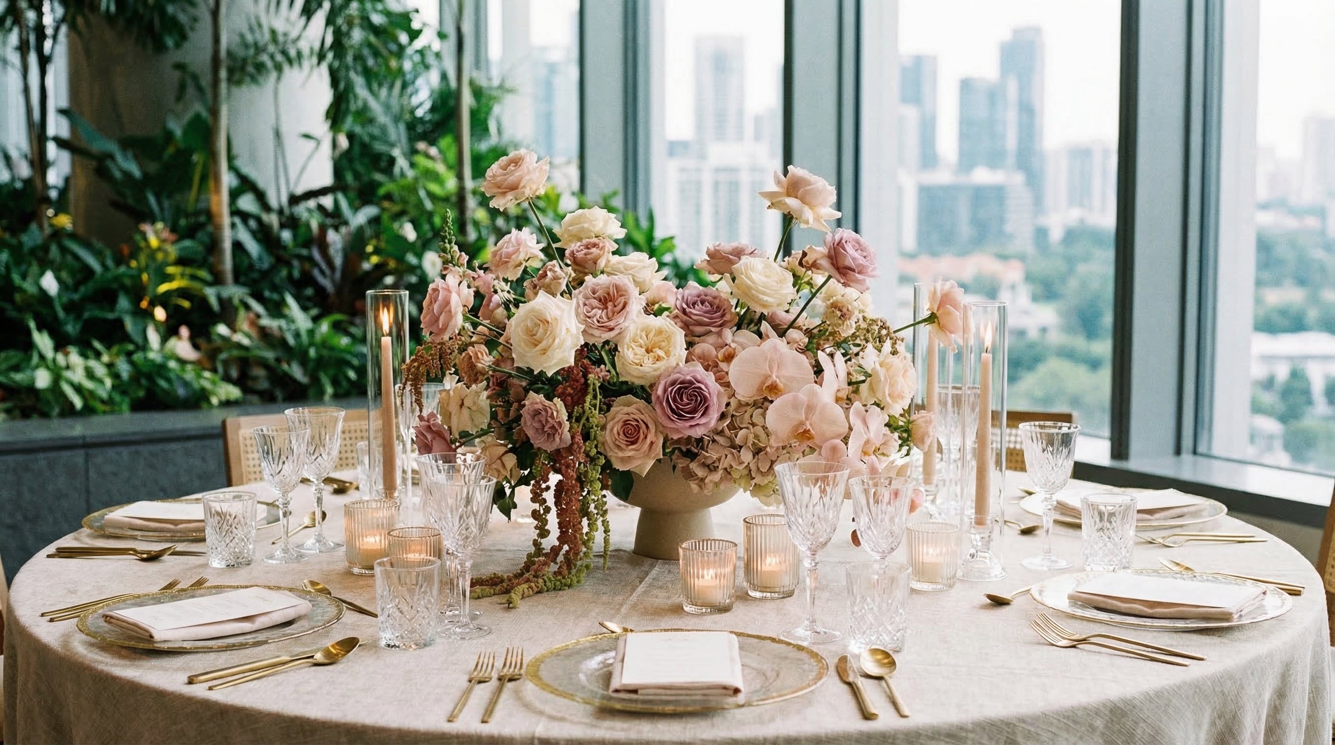 Wedding table floral styling